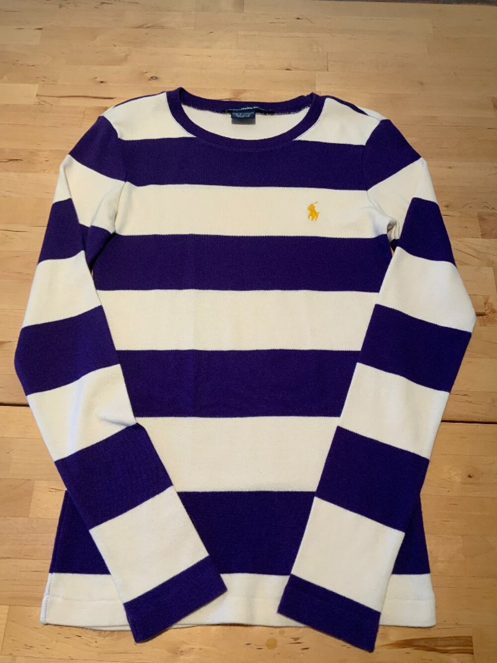 Ralph Lauren Sport Purple & White Striped Long Sleeve Top Small